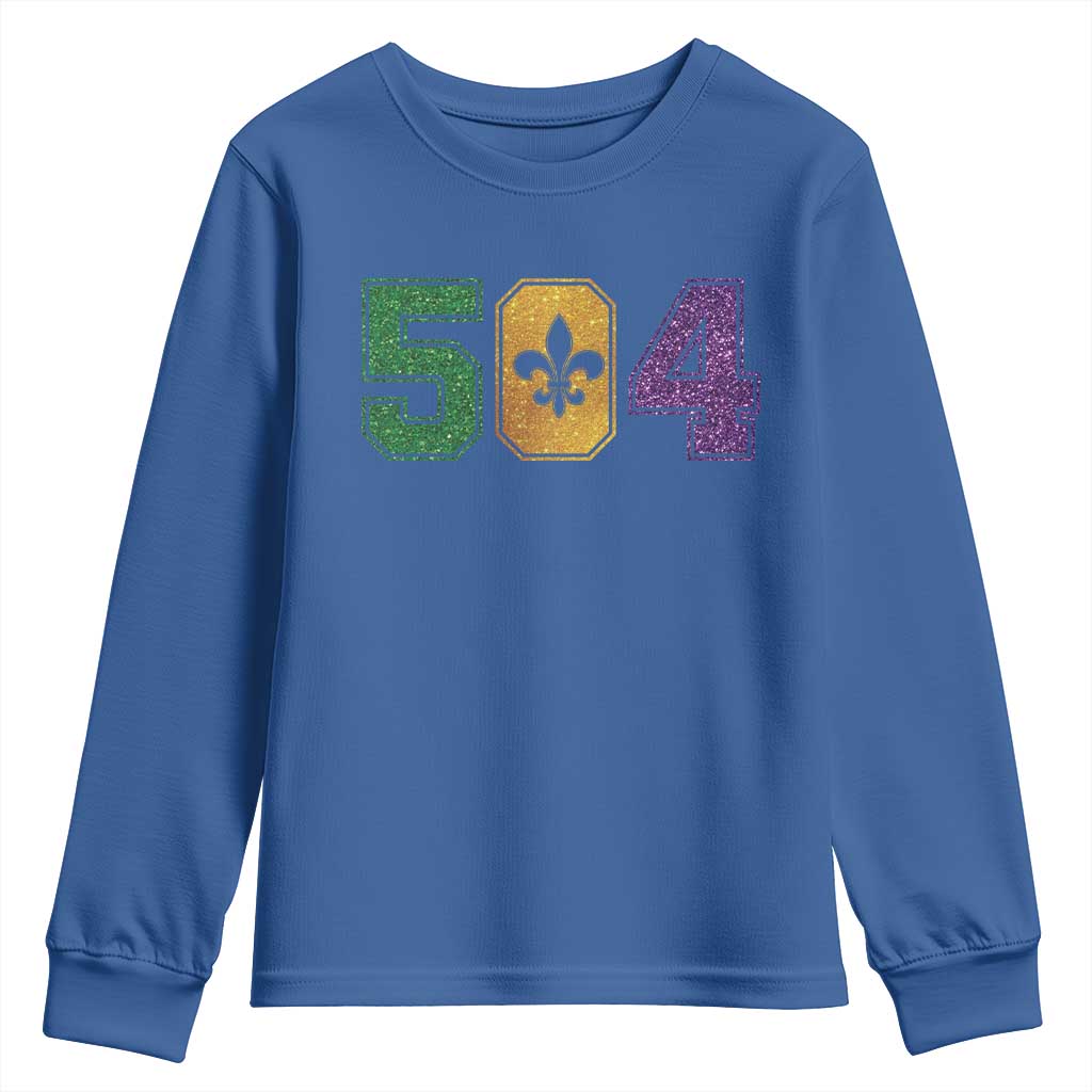 Mardi Gras 504 Nola New Orleans Louisiana Youth Sweatshirt Glitter Print Fleur de Lis TS10 Royal Blue Print Your Wear