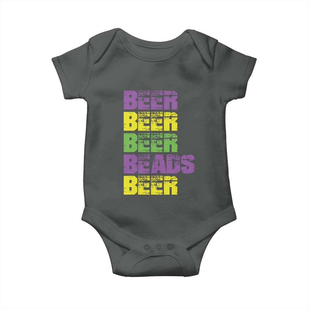 Funny Mardi Gras Baby Onesie Retro Beer Beads Fat Tuesday Festival Celebration TS10 Dark Heather Print Your Wear