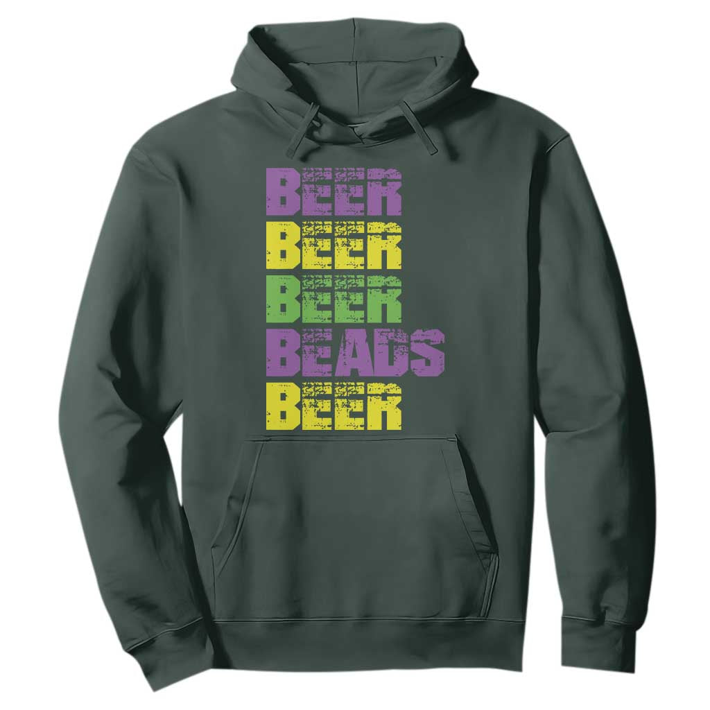 Funny Mardi Gras Hoodie Retro Beer Beads Fat Tuesday Festival Celebration TS10 Dark Forest Green Print Your Wear
