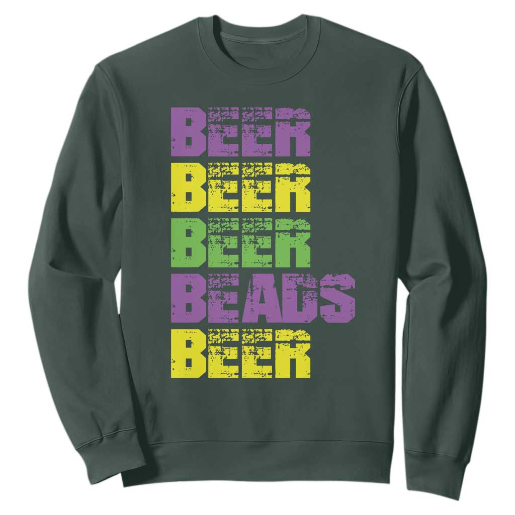 Funny Mardi Gras Sweatshirt Retro Beer Beads Fat Tuesday Festival Celebration TS10 Dark Forest Green Print Your Wear
