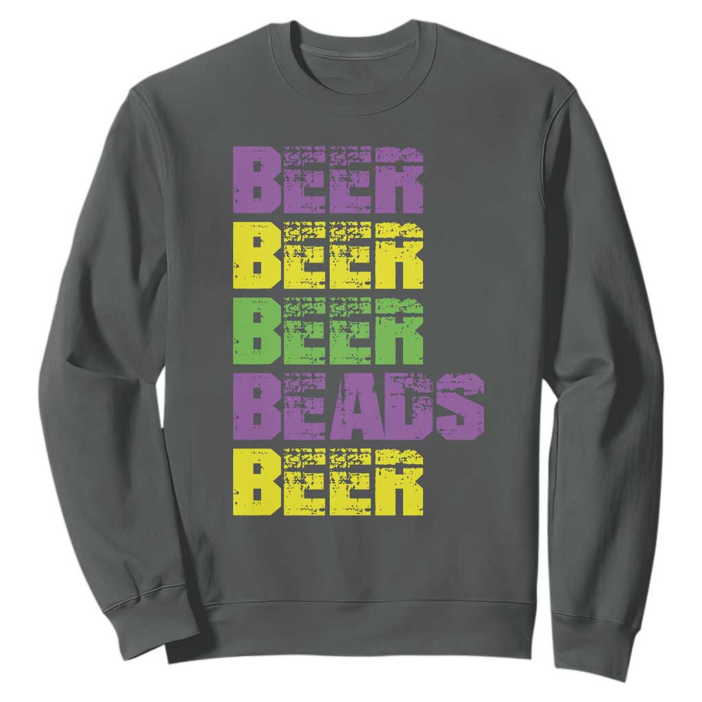 Funny Mardi Gras Sweatshirt Retro Beer Beads Fat Tuesday Festival Celebration TS10 Dark Heather Print Your Wear