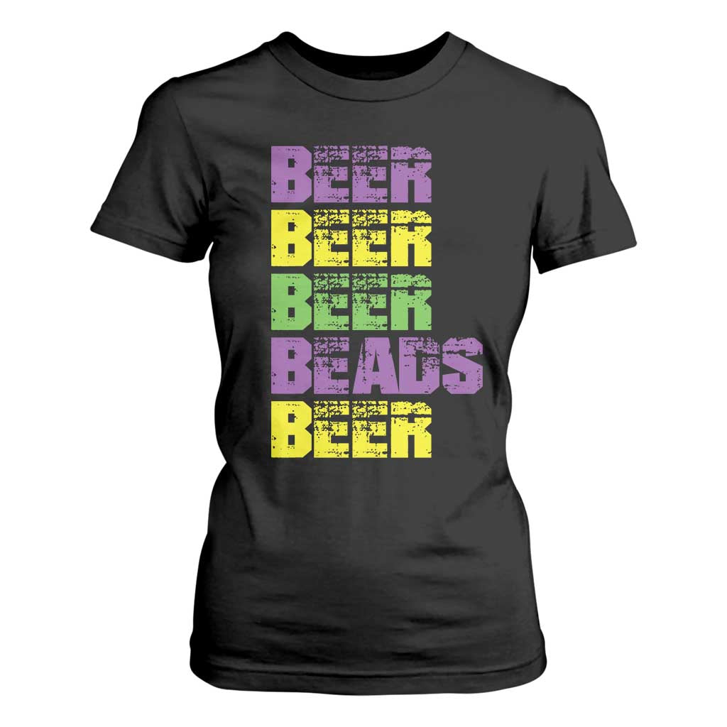 Funny Mardi Gras T Shirt For Women Retro Beer Beads Fat Tuesday Festival Celebration TS10 Black Print Your Wear