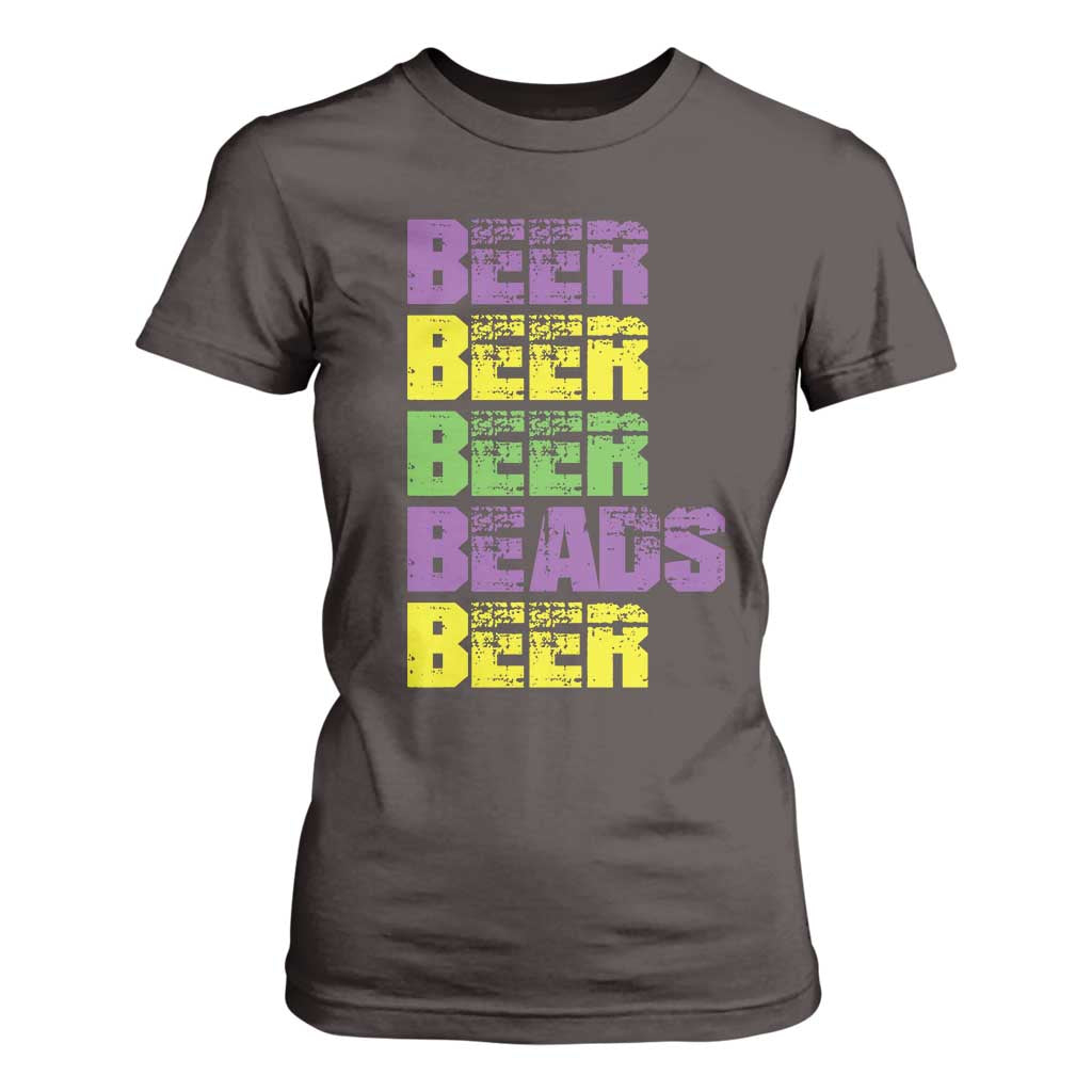 Funny Mardi Gras T Shirt For Women Retro Beer Beads Fat Tuesday Festival Celebration TS10 Dark Chocolate Print Your Wear