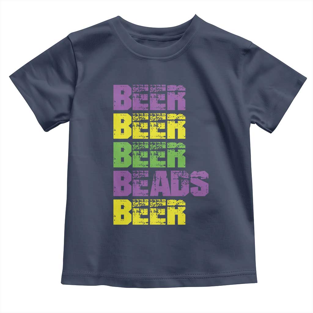 Funny Mardi Gras Toddler T Shirt Retro Beer Beads Fat Tuesday Festival Celebration TS10 Navy Print Your Wear