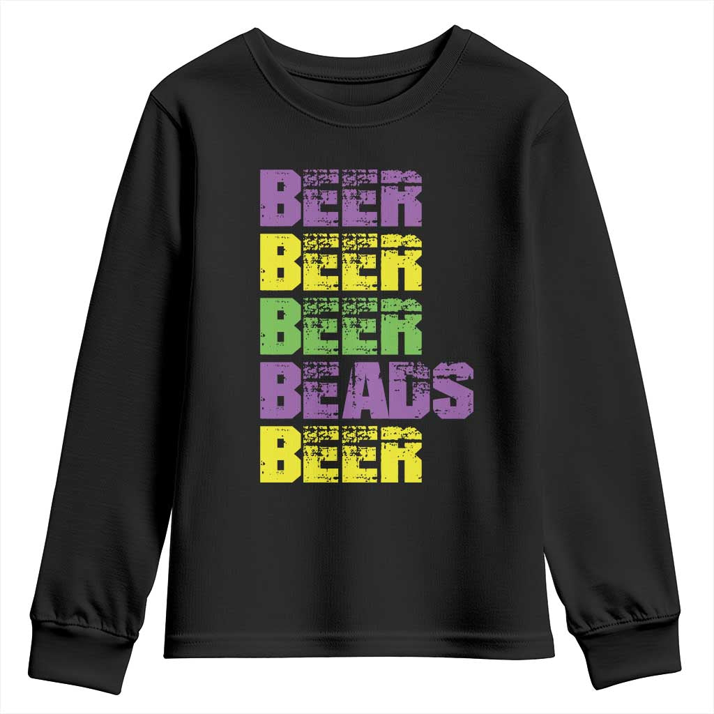 Funny Mardi Gras Youth Sweatshirt Retro Beer Beads Fat Tuesday Festival Celebration TS10 Black Print Your Wear