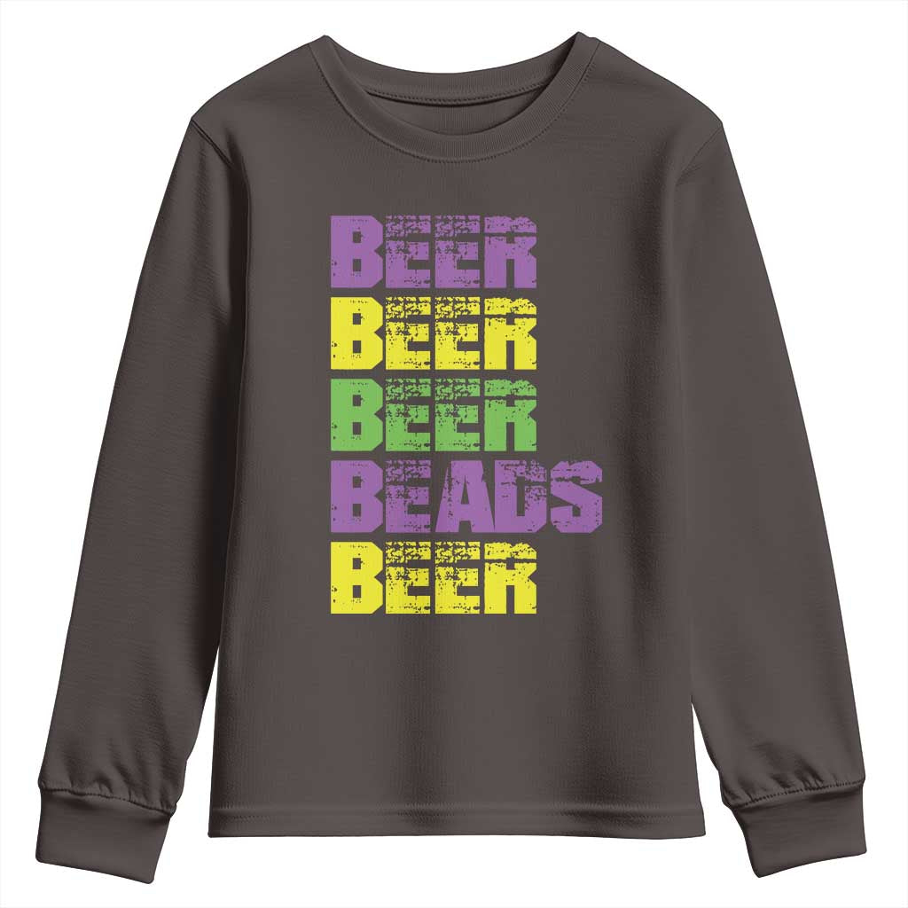 Funny Mardi Gras Youth Sweatshirt Retro Beer Beads Fat Tuesday Festival Celebration TS10 Dark Chocolate Print Your Wear