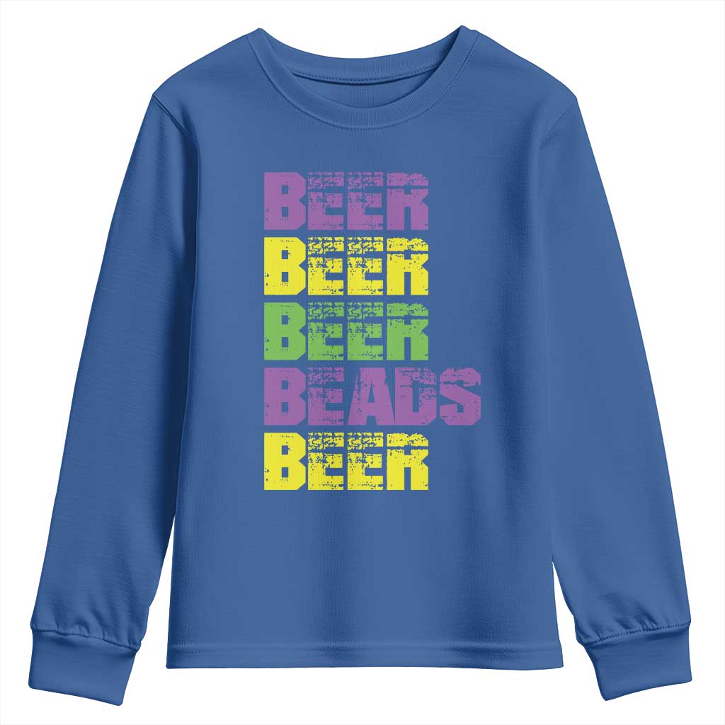 Funny Mardi Gras Youth Sweatshirt Retro Beer Beads Fat Tuesday Festival Celebration TS10 Royal Blue Print Your Wear