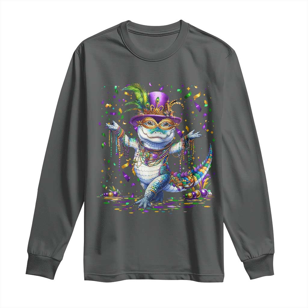Mardi Gras Crocodile Long Sleeve Shirt Mardigator Alligator Costume Carnival New Orleans Louisiana TS10 Dark Heather Print Your Wear