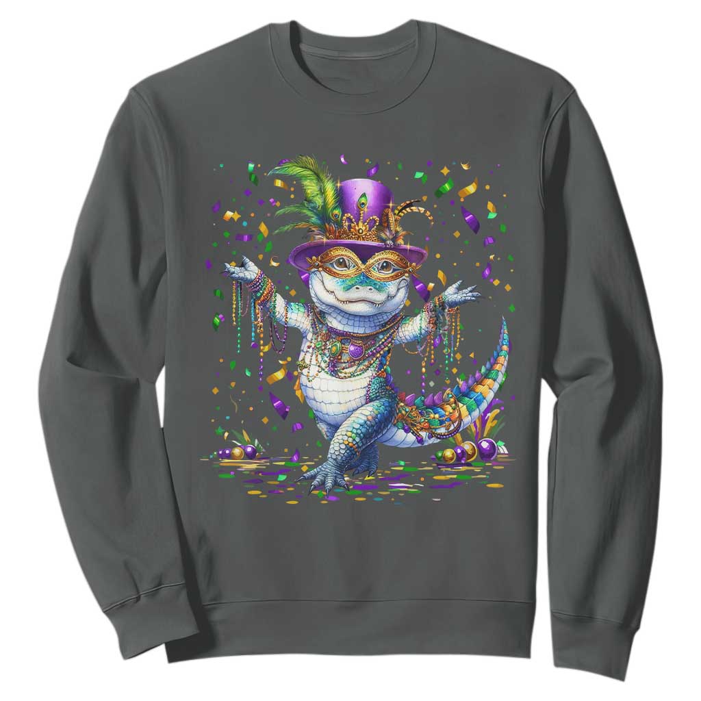 Mardi Gras Crocodile Sweatshirt Mardigator Alligator Costume Carnival New Orleans Louisiana TS10 Dark Heather Print Your Wear