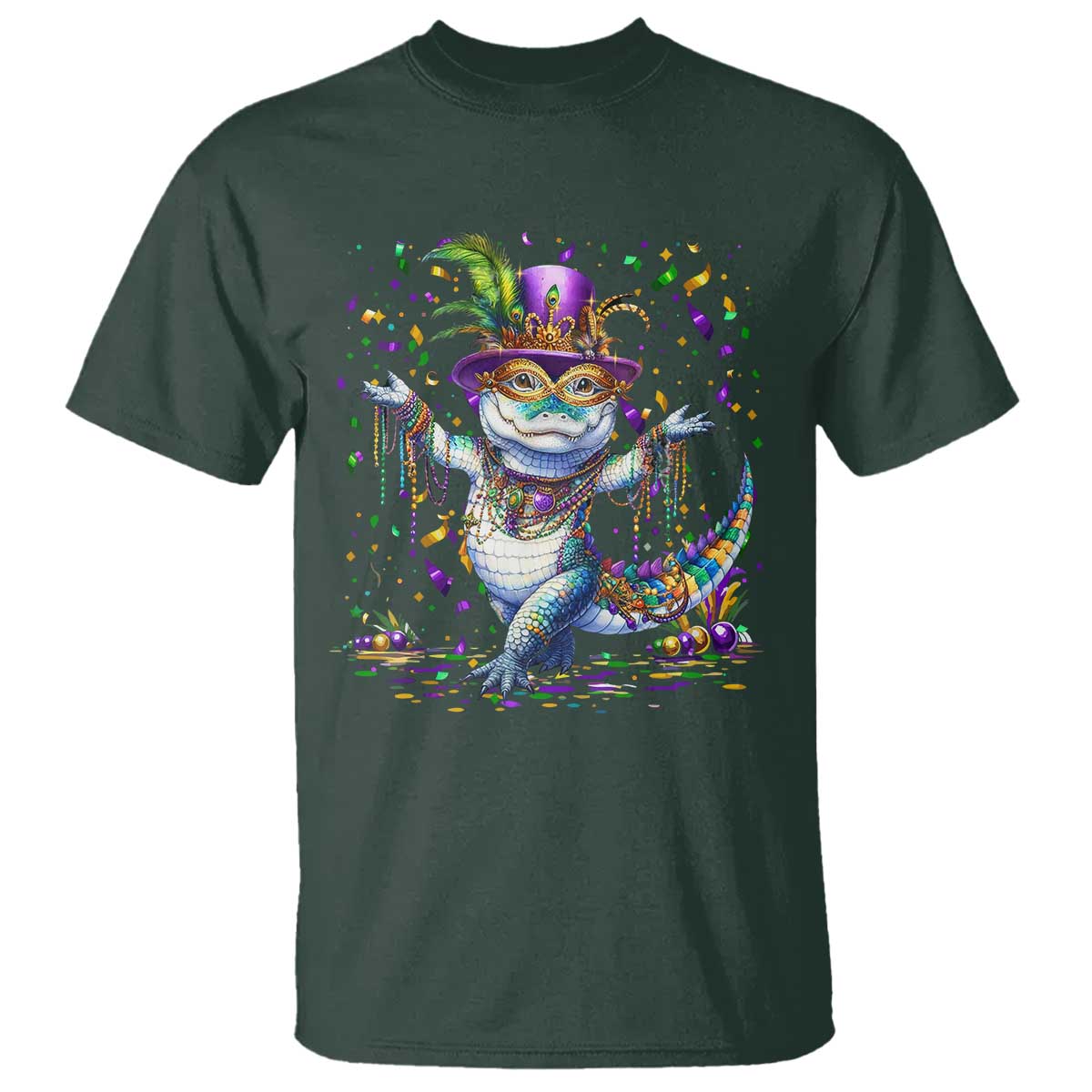 Mardi Gras Crocodile T Shirt Mardigator Alligator Costume Carnival New Orleans Louisiana TS10 Dark Forest Green Print Your Wear