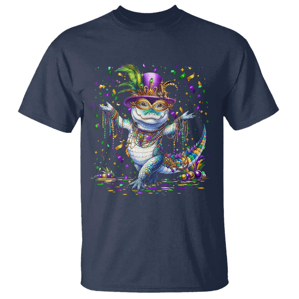 Mardi Gras Crocodile T Shirt Mardigator Alligator Costume Carnival New Orleans Louisiana TS10 Navy Print Your Wear