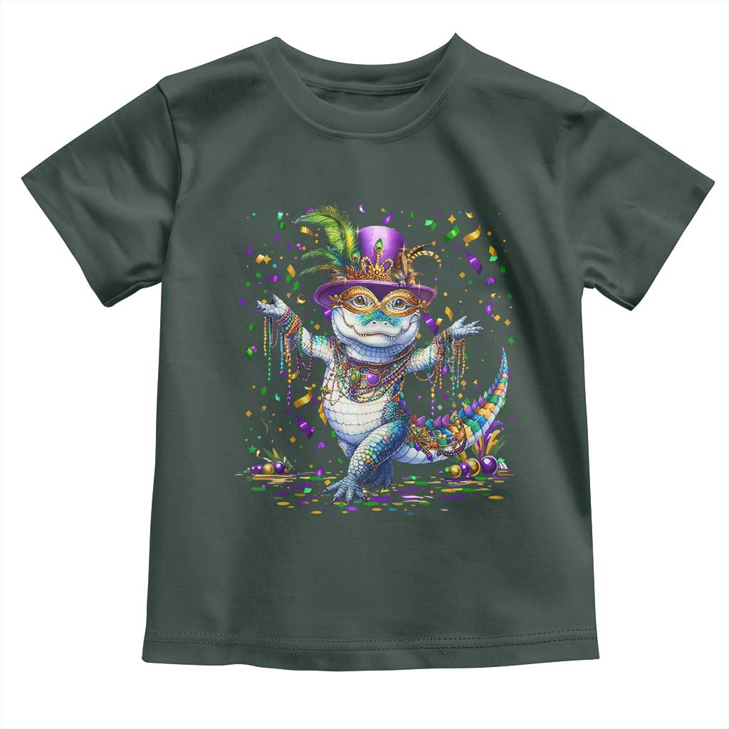 Mardi Gras Crocodile Toddler T Shirt Mardigator Alligator Costume Carnival New Orleans Louisiana TS10 Dark Forest Green Print Your Wear
