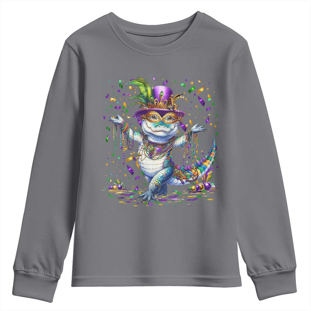 Mardi Gras Crocodile Youth Sweatshirt Mardigator Alligator Costume Carnival New Orleans Louisiana TS10 Charcoal Print Your Wear