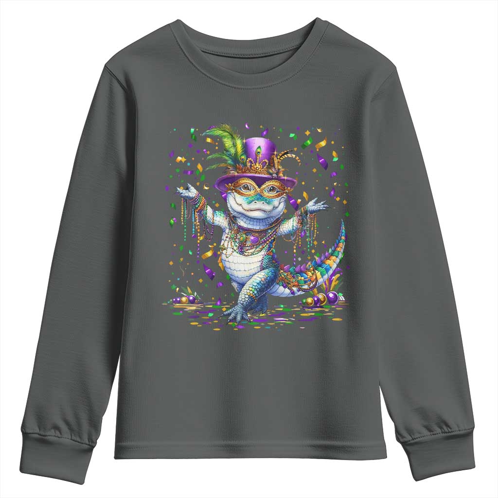 Mardi Gras Crocodile Youth Sweatshirt Mardigator Alligator Costume Carnival New Orleans Louisiana TS10 Dark Heather Print Your Wear