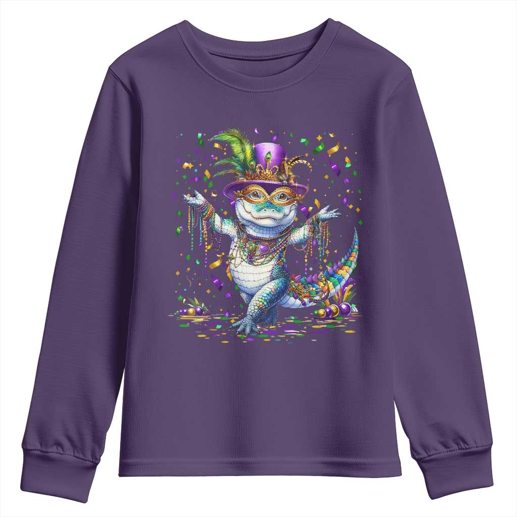 Mardi Gras Crocodile Youth Sweatshirt Mardigator Alligator Costume Carnival New Orleans Louisiana TS10 Purple Print Your Wear