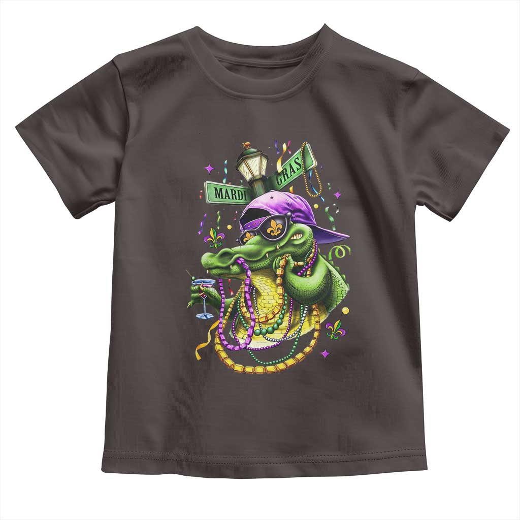 Mardi Gras Alligator Costume Toddler T Shirt Mardigator Crocodile Carnival New Orleans Louisiana TS10 Dark Chocolate Print Your Wear