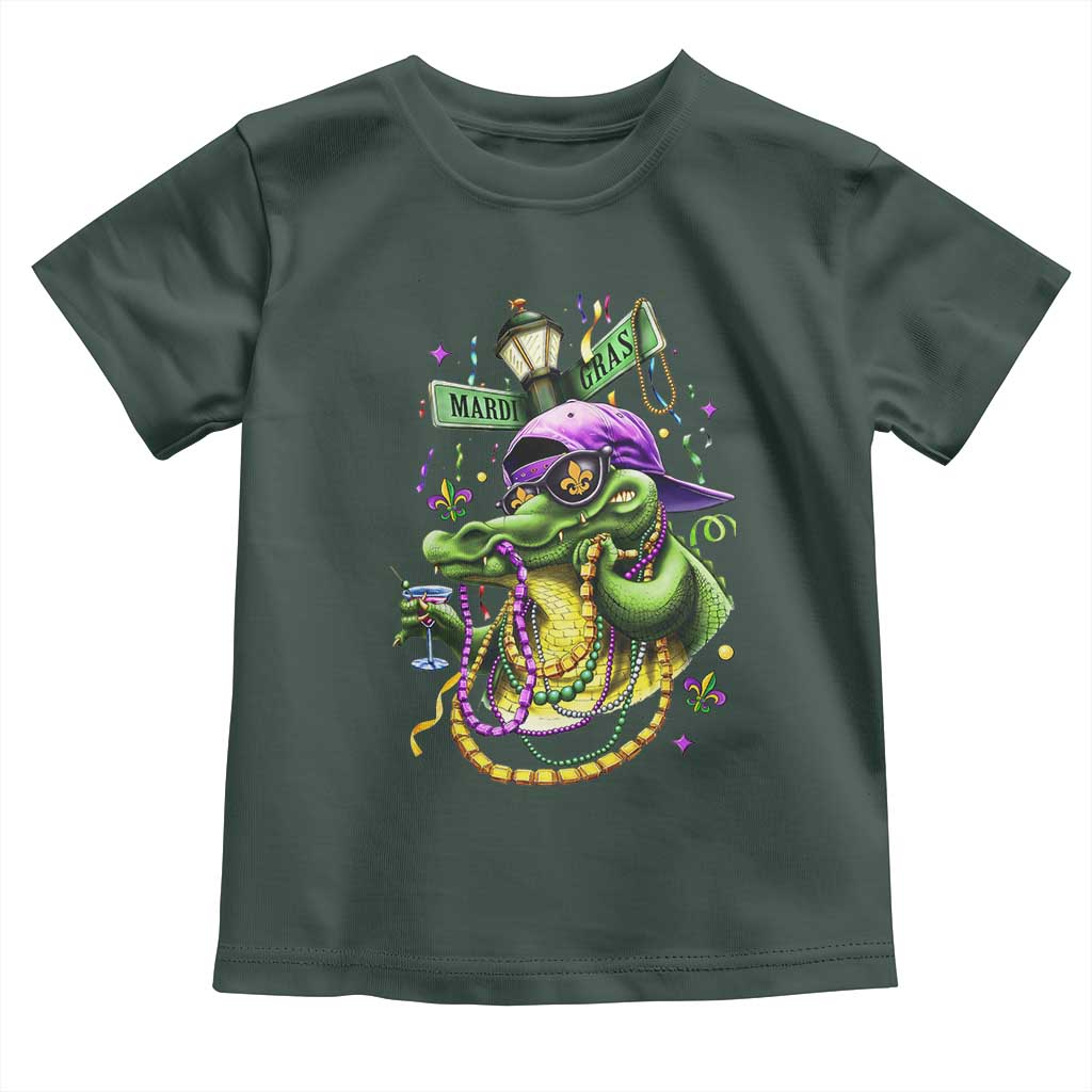 Mardi Gras Alligator Costume Toddler T Shirt Mardigator Crocodile Carnival New Orleans Louisiana TS10 Dark Forest Green Print Your Wear