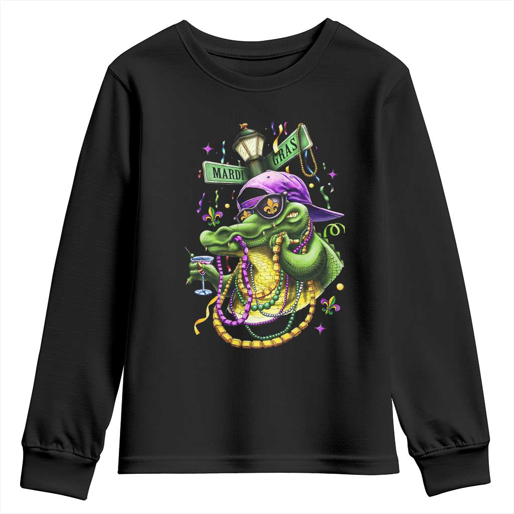 Mardi Gras Alligator Costume Youth Sweatshirt Mardigator Crocodile Carnival New Orleans Louisiana TS10 Black Print Your Wear
