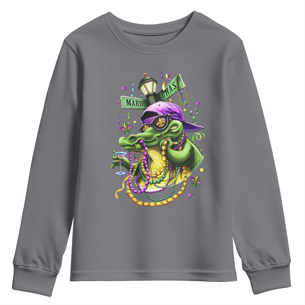 Mardi Gras Alligator Costume Youth Sweatshirt Mardigator Crocodile Carnival New Orleans Louisiana TS10 Charcoal Print Your Wear