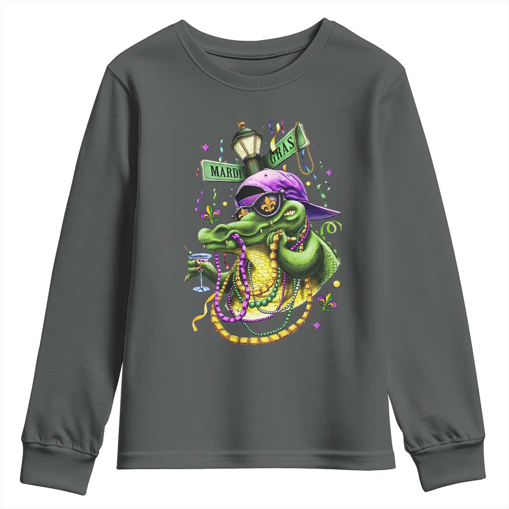 Mardi Gras Alligator Costume Youth Sweatshirt Mardigator Crocodile Carnival New Orleans Louisiana TS10 Dark Heather Print Your Wear