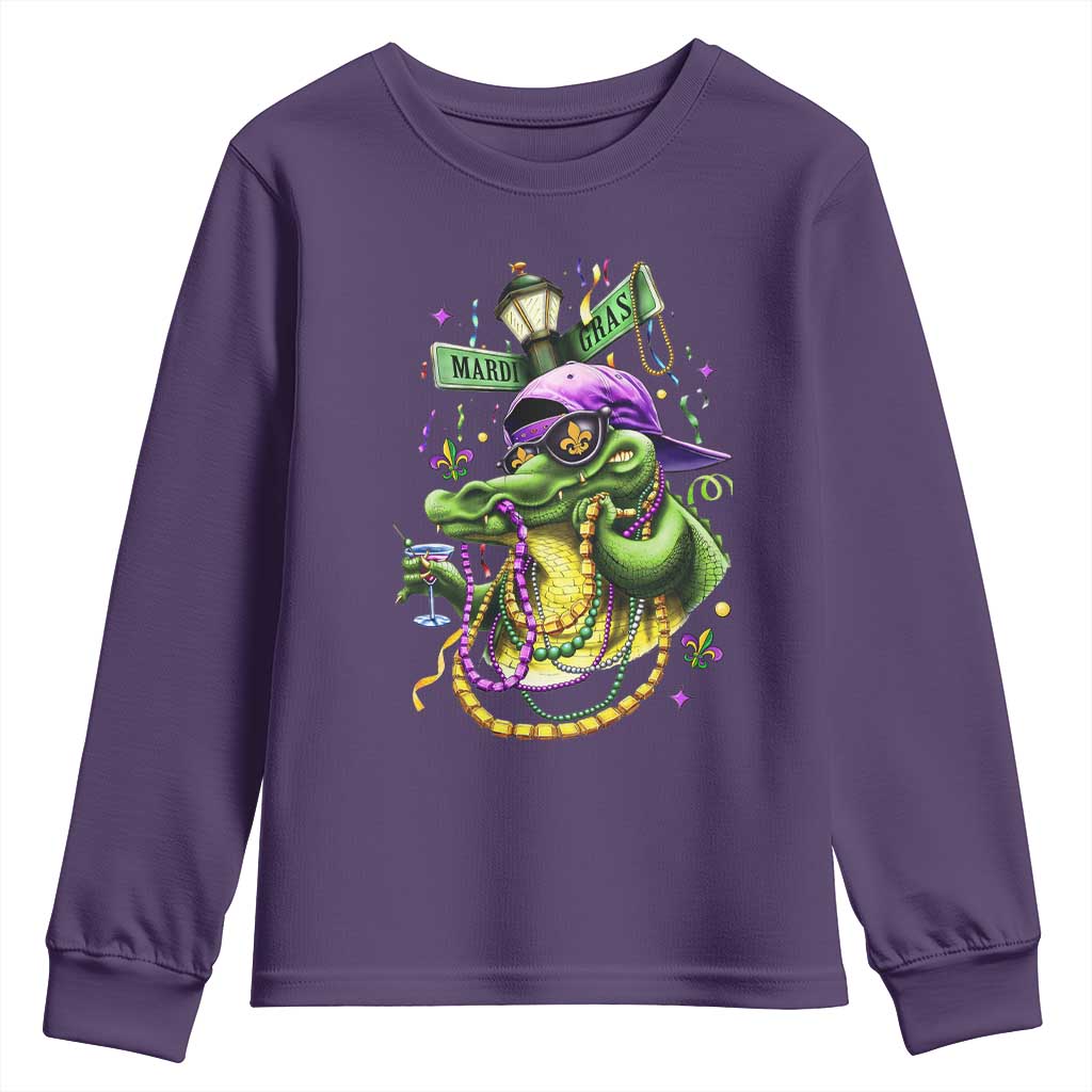 Mardi Gras Alligator Costume Youth Sweatshirt Mardigator Crocodile Carnival New Orleans Louisiana TS10 Purple Print Your Wear