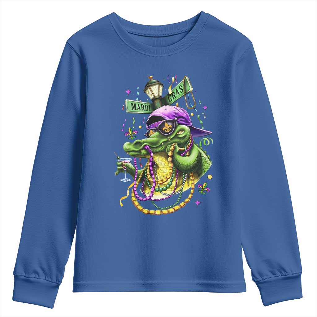 Mardi Gras Alligator Costume Youth Sweatshirt Mardigator Crocodile Carnival New Orleans Louisiana TS10 Royal Blue Print Your Wear