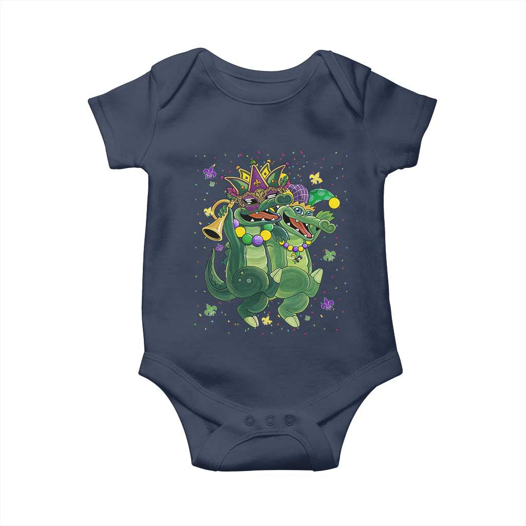 Happy Mardi Gras Alligator Baby Onesie Mardigator Crocodile Dancing New Orleans Louisiana TS10 Navy Print Your Wear
