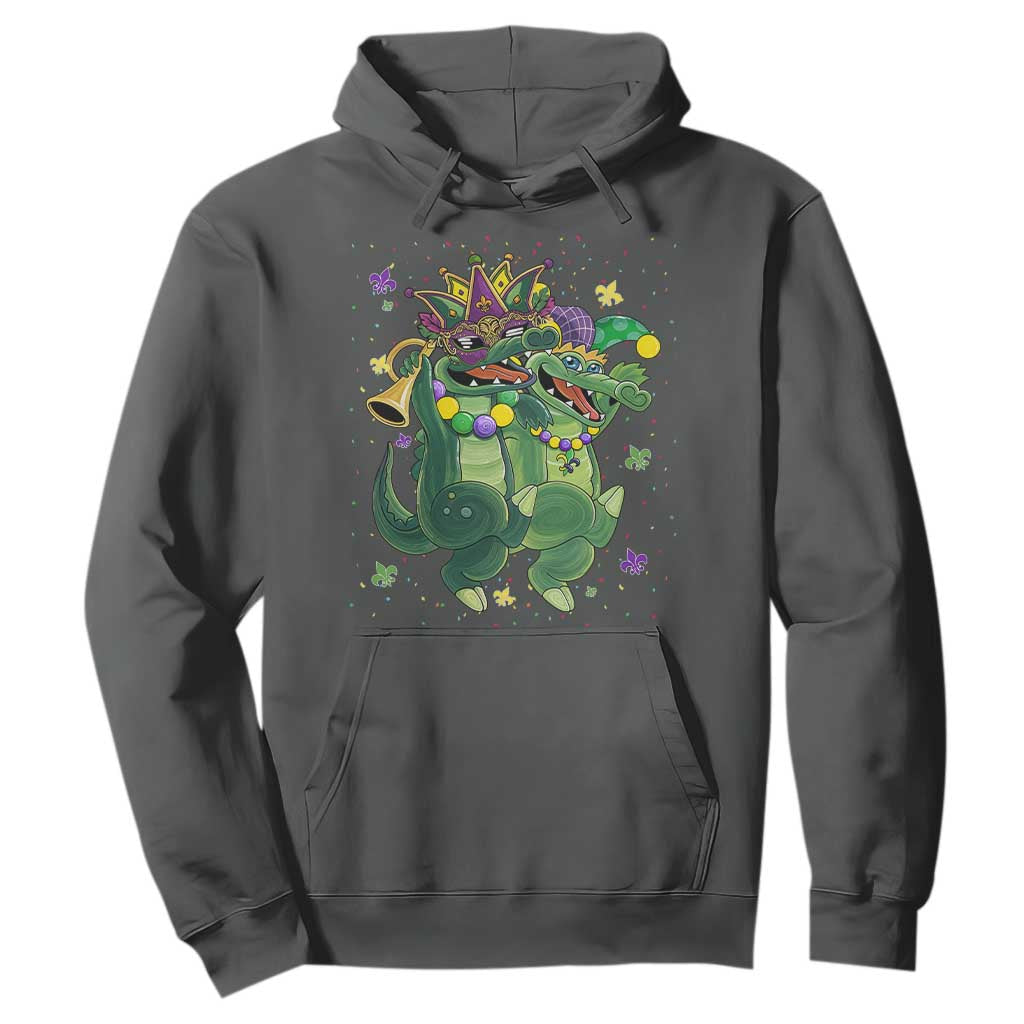 Happy Mardi Gras Alligator Hoodie Mardigator Crocodile Dancing New Orleans Louisiana TS10 Dark Heather Print Your Wear