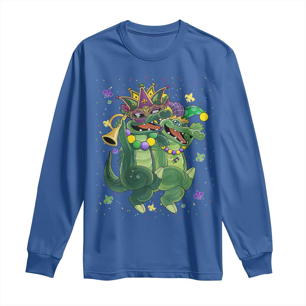 Happy Mardi Gras Alligator Long Sleeve Shirt Mardigator Crocodile Dancing New Orleans Louisiana TS10 Royal Blue Print Your Wear