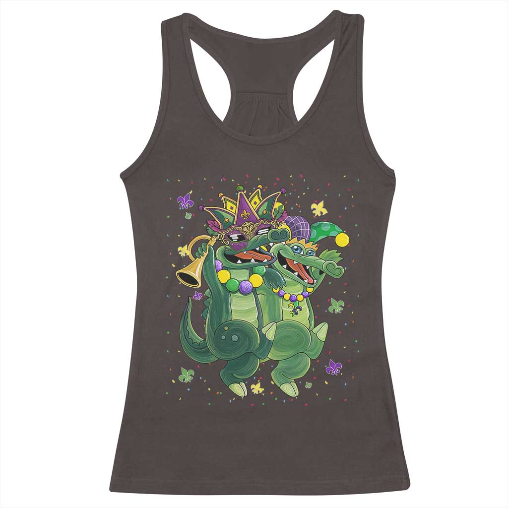 Happy Mardi Gras Alligator Racerback Tank Top Mardigator Crocodile Dancing New Orleans Louisiana TS10 Dark Chocolate Print Your Wear