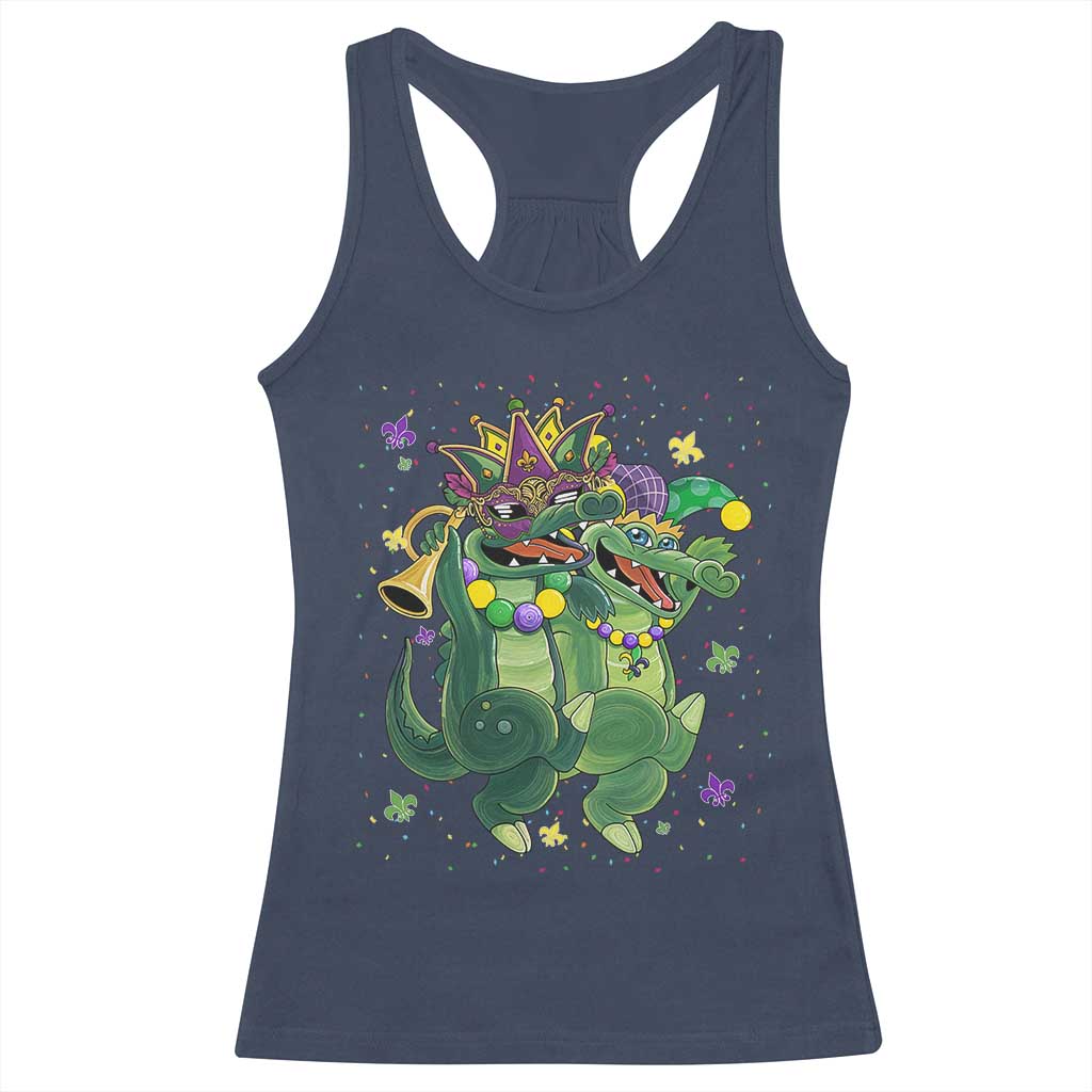 Happy Mardi Gras Alligator Racerback Tank Top Mardigator Crocodile Dancing New Orleans Louisiana TS10 Navy Print Your Wear