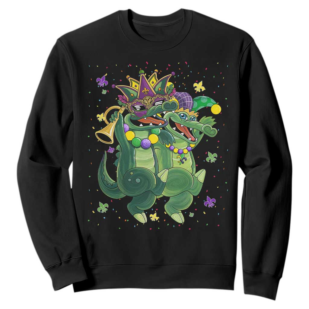 Happy Mardi Gras Alligator Sweatshirt Mardigator Crocodile Dancing New Orleans Louisiana TS10 Black Print Your Wear