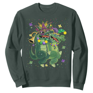 Happy Mardi Gras Alligator Sweatshirt Mardigator Crocodile Dancing New Orleans Louisiana TS10 Dark Forest Green Print Your Wear