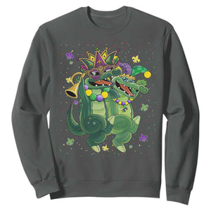 Happy Mardi Gras Alligator Sweatshirt Mardigator Crocodile Dancing New Orleans Louisiana TS10 Dark Heather Print Your Wear