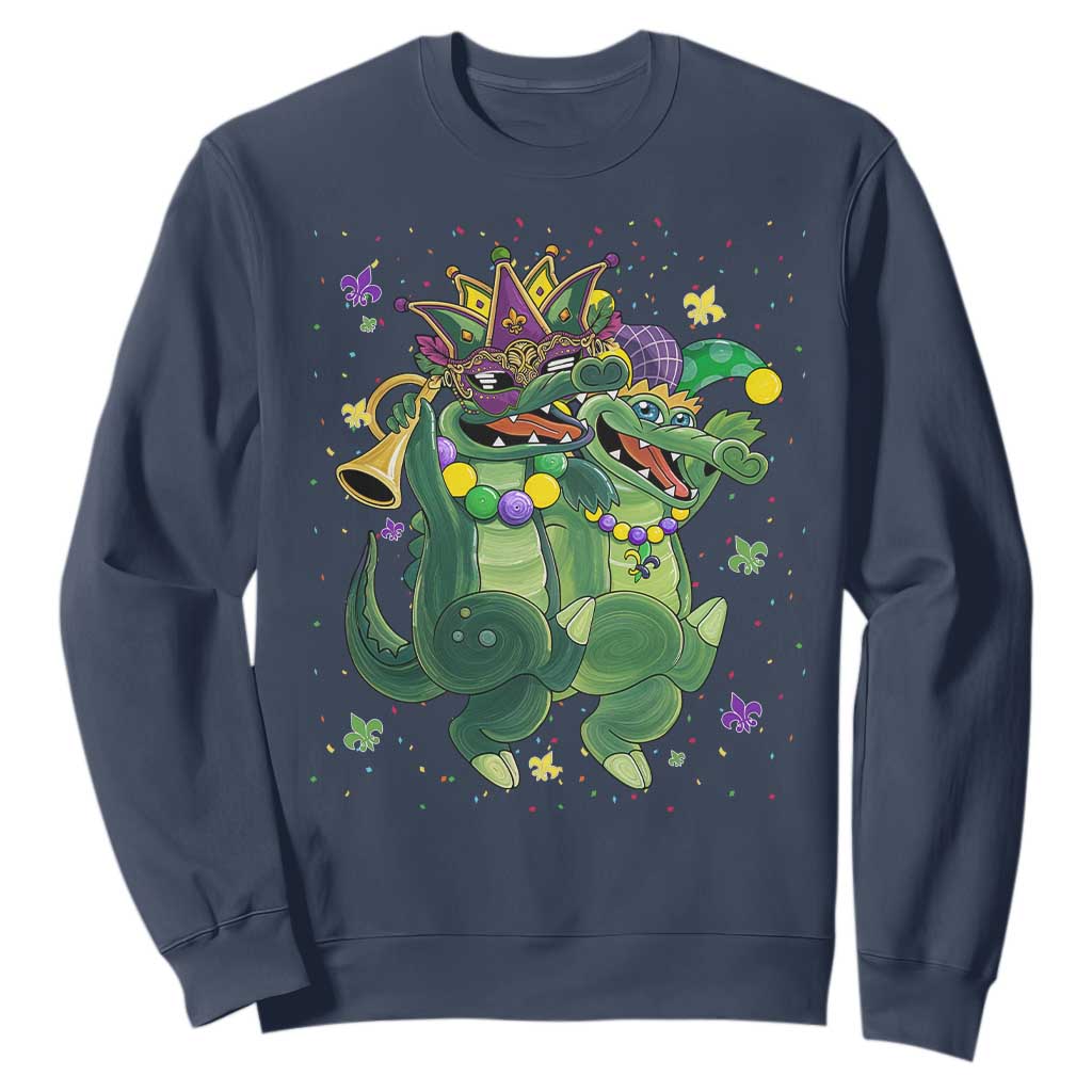 Happy Mardi Gras Alligator Sweatshirt Mardigator Crocodile Dancing New Orleans Louisiana TS10 Navy Print Your Wear