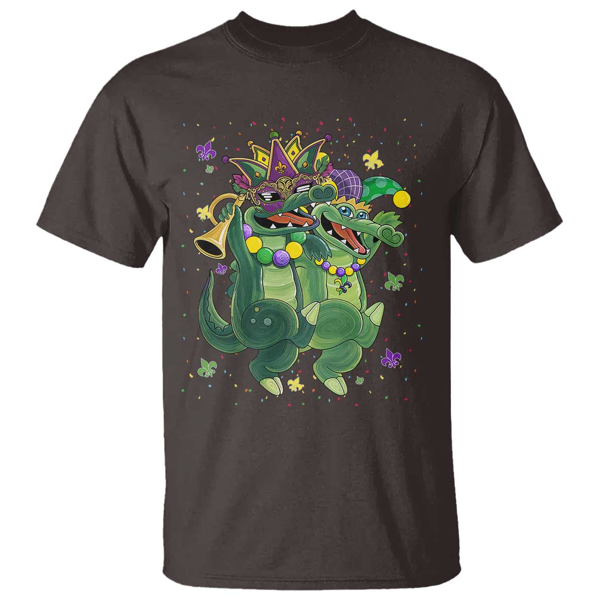 Happy Mardi Gras Alligator T Shirt Mardigator Crocodile Dancing New Orleans Louisiana TS10 Dark Chocolate Print Your Wear