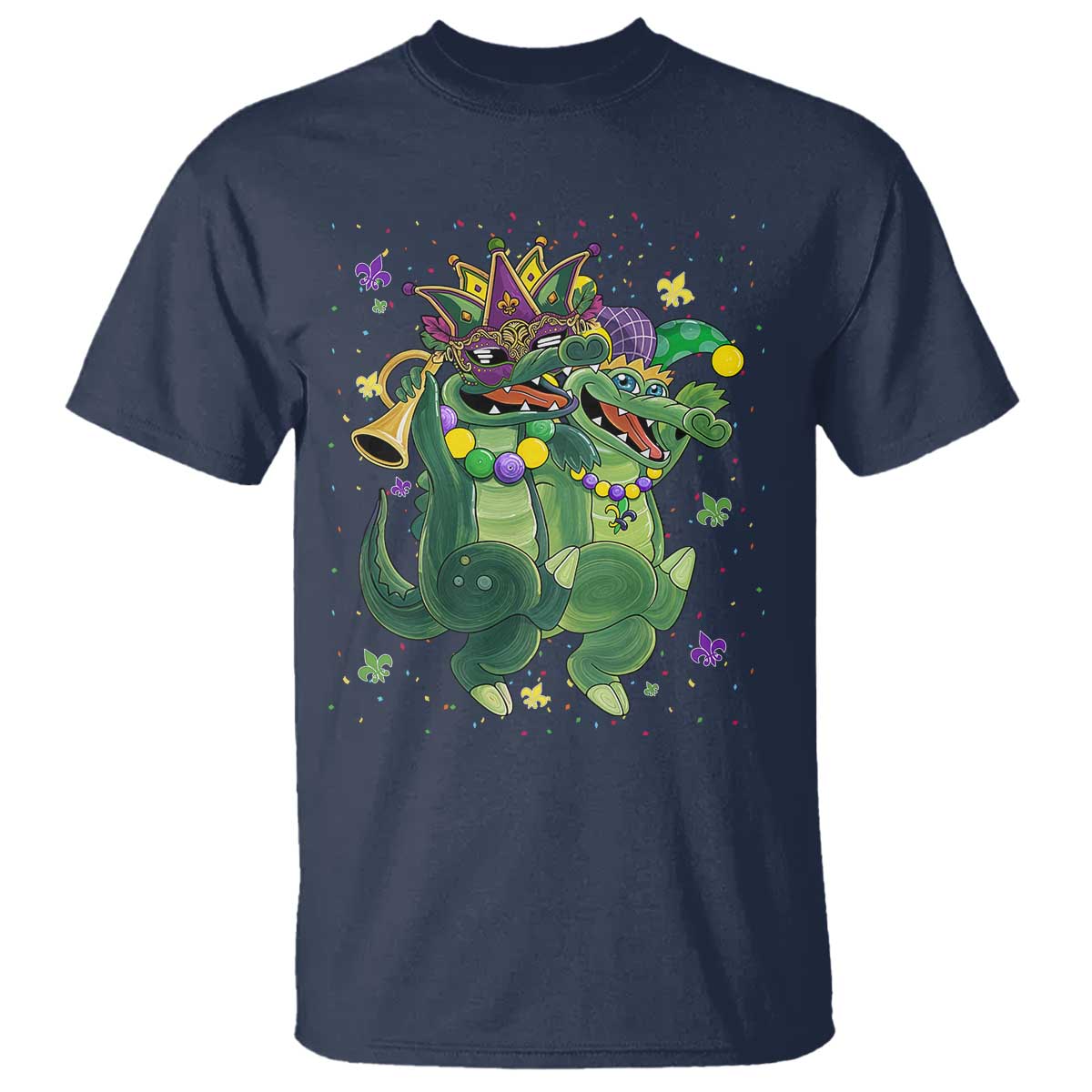 Happy Mardi Gras Alligator T Shirt Mardigator Crocodile Dancing New Orleans Louisiana TS10 Navy Print Your Wear