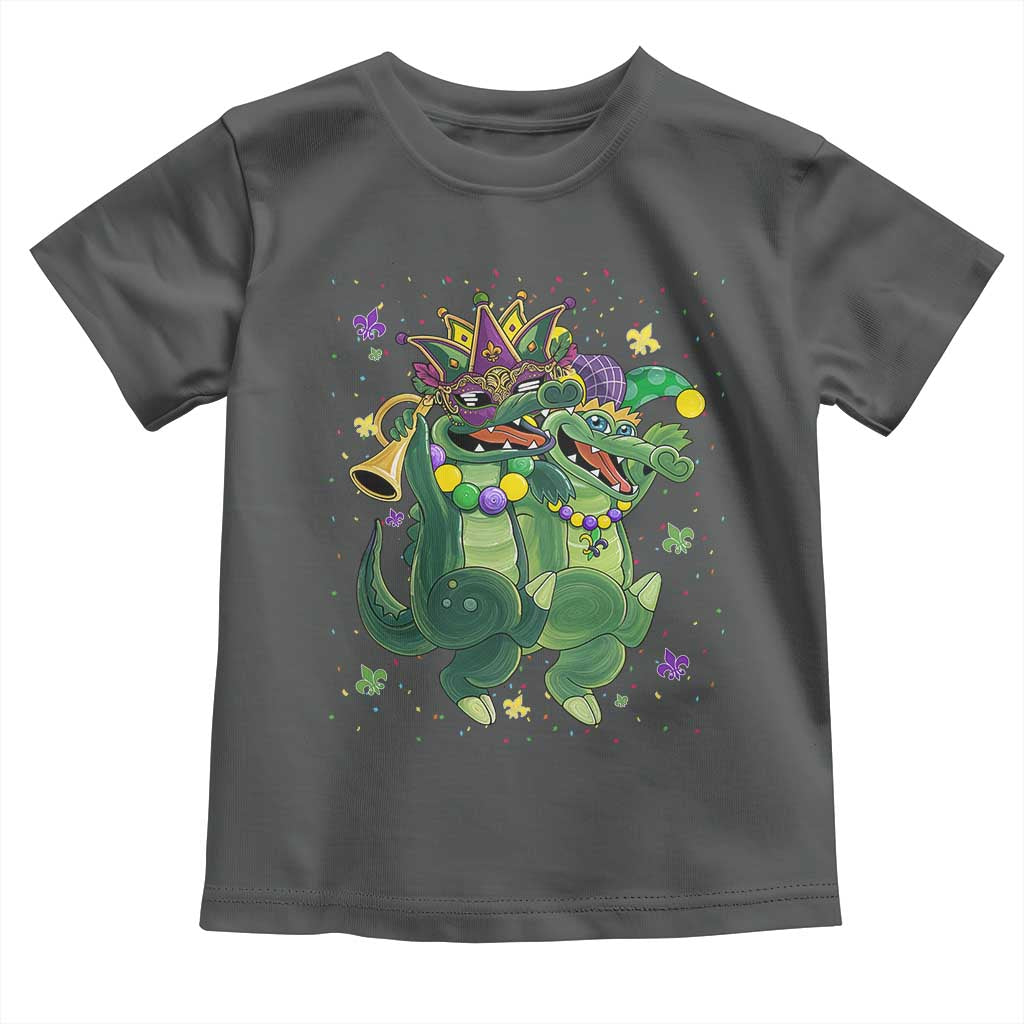 Happy Mardi Gras Alligator Toddler T Shirt Mardigator Crocodile Dancing New Orleans Louisiana TS10 Dark Heather Print Your Wear