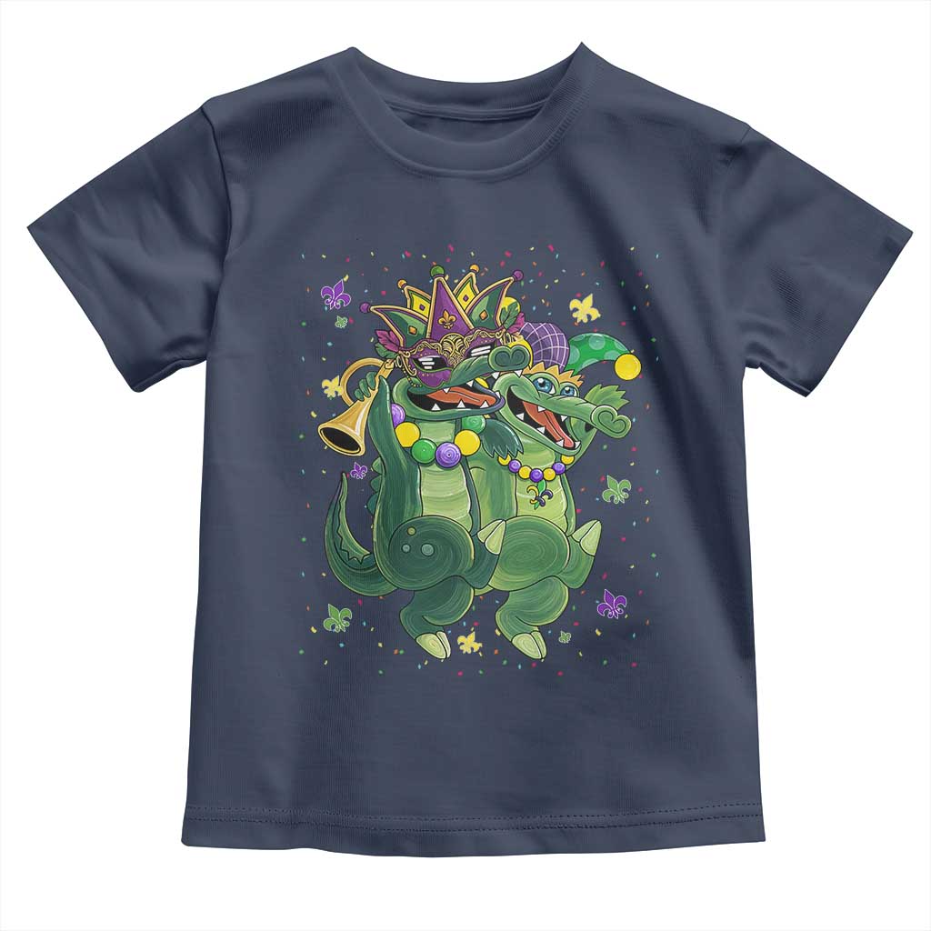 Happy Mardi Gras Alligator Toddler T Shirt Mardigator Crocodile Dancing New Orleans Louisiana TS10 Navy Print Your Wear