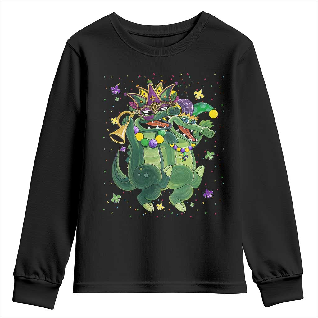 Happy Mardi Gras Alligator Youth Sweatshirt Mardigator Crocodile Dancing New Orleans Louisiana TS10 Black Print Your Wear