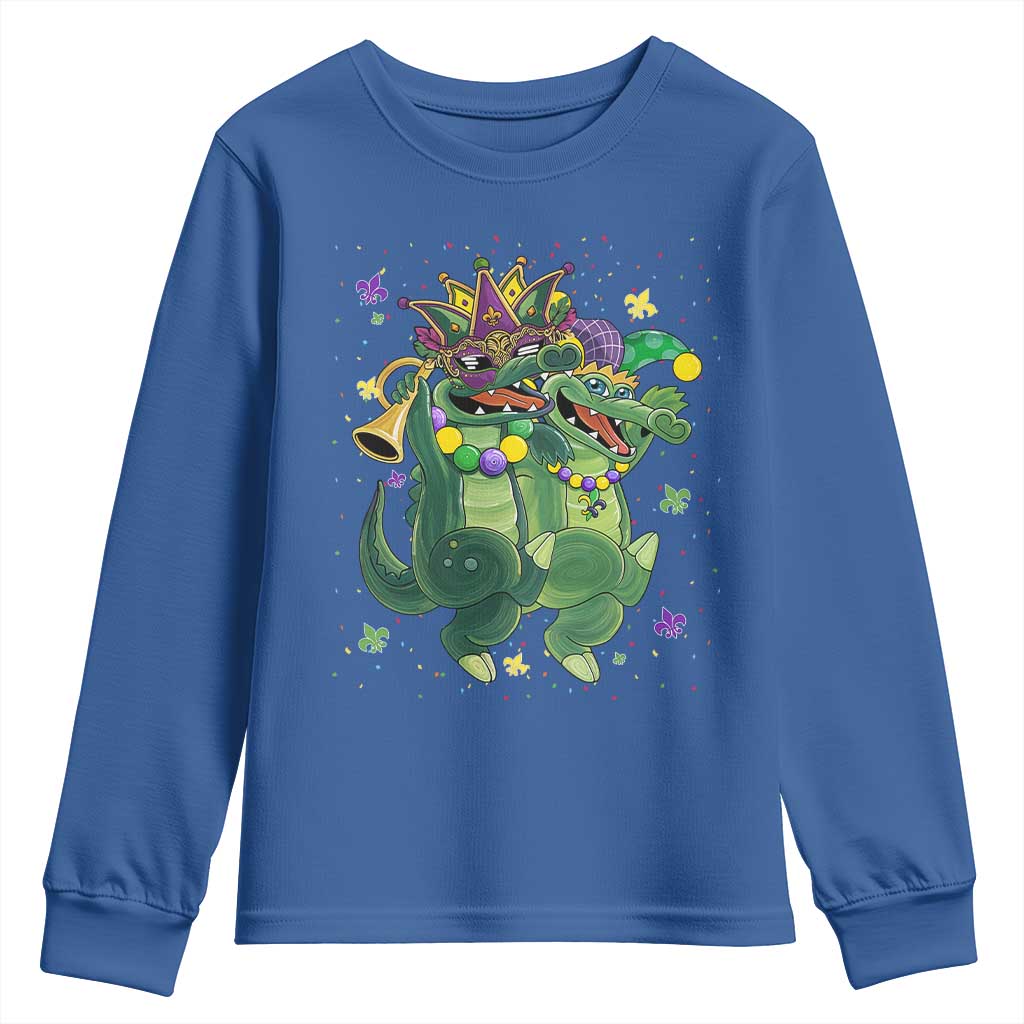 Happy Mardi Gras Alligator Youth Sweatshirt Mardigator Crocodile Dancing New Orleans Louisiana TS10 Royal Blue Print Your Wear