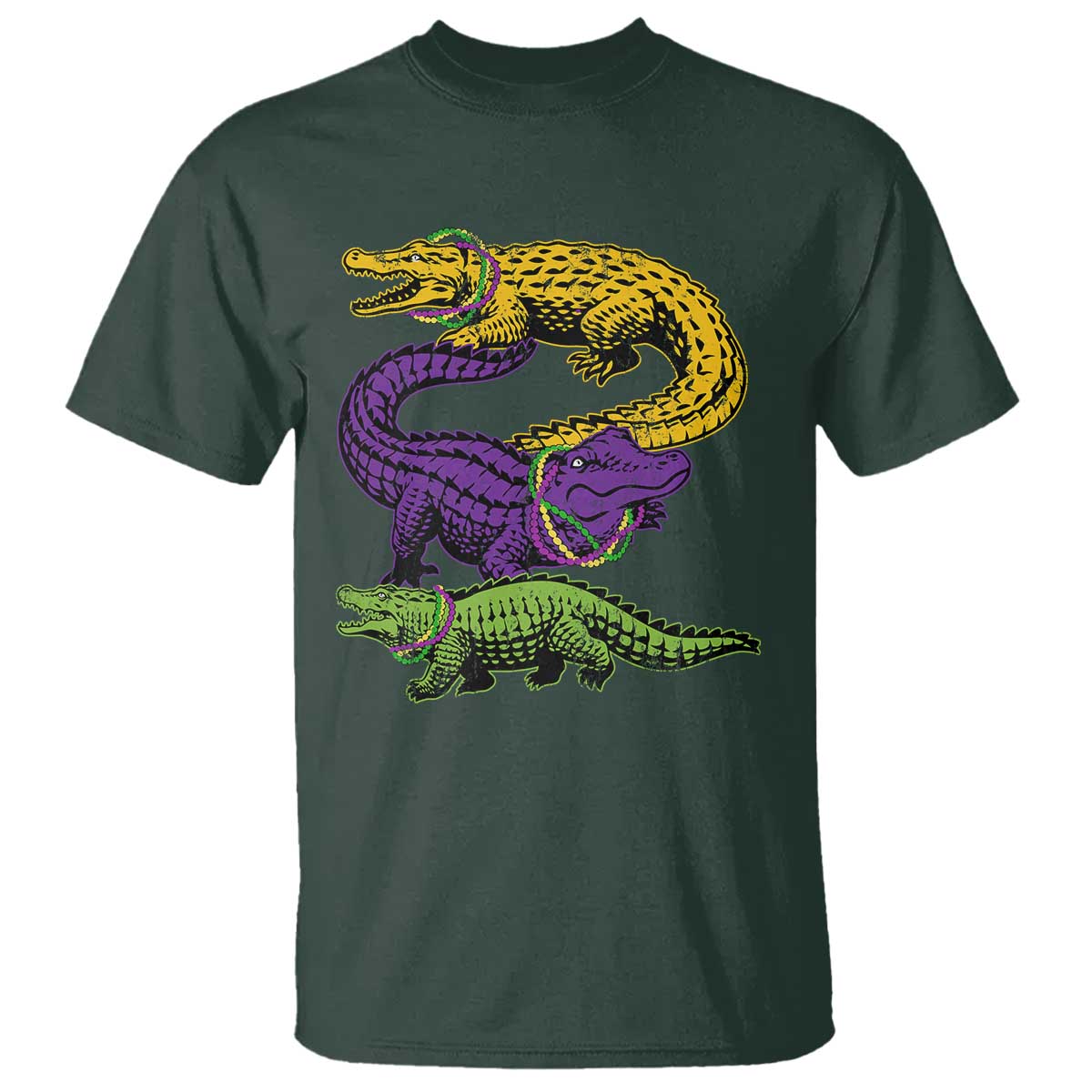 Aligator Crocodiles Louisiana Mardi Gras T Shirt TS10 Dark Forest Green Print Your Wear