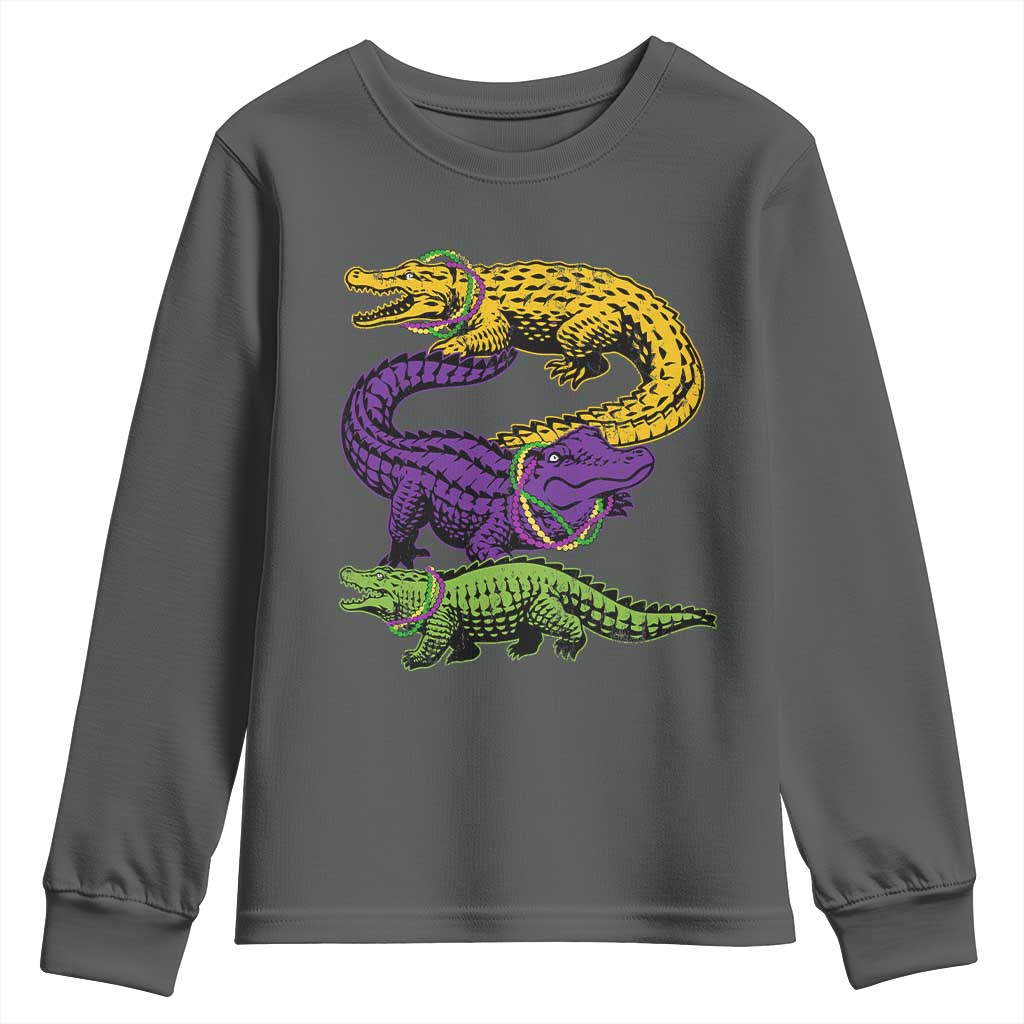 Aligator Crocodiles Louisiana Mardi Gras Youth Sweatshirt TS10 Dark Heather Print Your Wear