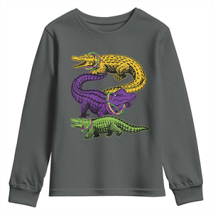 Aligator Crocodiles Louisiana Mardi Gras Youth Sweatshirt TS10 Dark Heather Print Your Wear