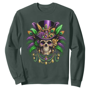 Mardi Gras Sugar Skull Sweatshirt Fat Tuesday TS10 Dark Forest Green Print Your Wear