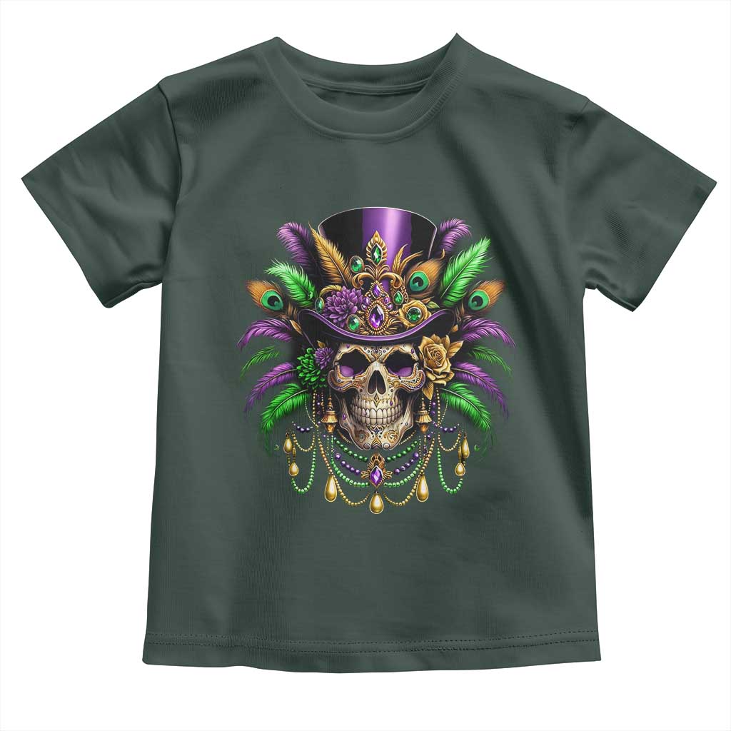 Mardi Gras Sugar Skull Toddler T Shirt Fat Tuesday TS10 Dark Forest Green Print Your Wear