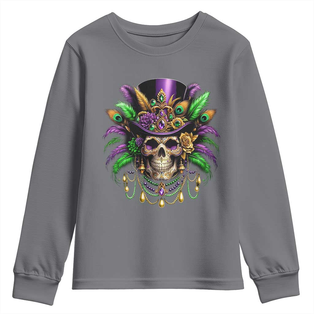 Mardi Gras Sugar Skull Youth Sweatshirt Fat Tuesday TS10 Charcoal Print Your Wear