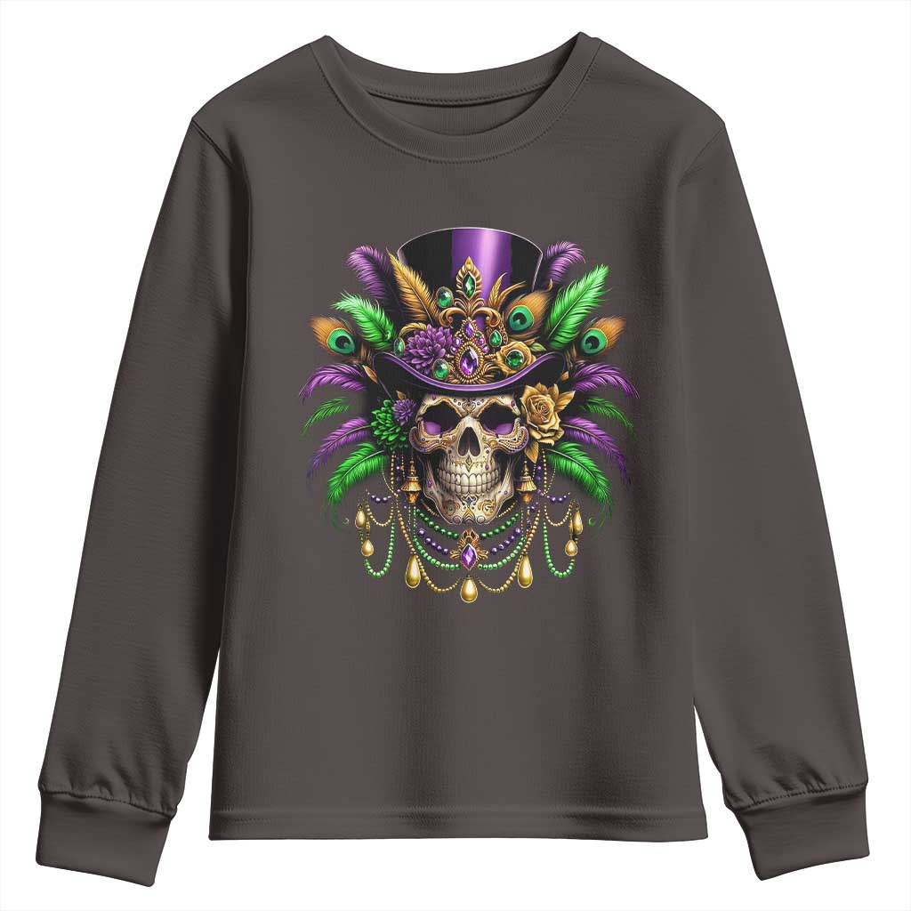 Mardi Gras Sugar Skull Youth Sweatshirt Fat Tuesday TS10 Dark Chocolate Print Your Wear