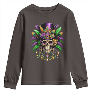 Mardi Gras Sugar Skull Youth Sweatshirt Fat Tuesday TS10 Dark Chocolate Print Your Wear