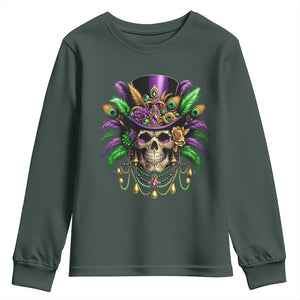 Mardi Gras Sugar Skull Youth Sweatshirt Fat Tuesday TS10 Dark Forest Green Print Your Wear